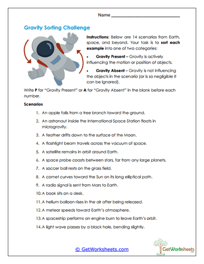Gravity Worksheets