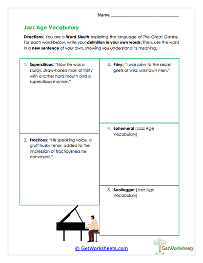 Jazz Age Vocabulary Worksheet