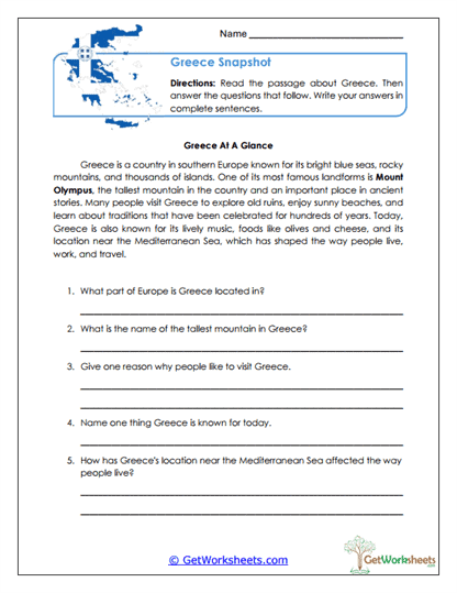 Greece Worksheets