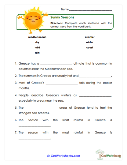 Greek Climate Worksheet