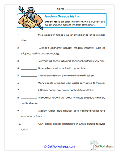 Greece Myth Check Worksheet