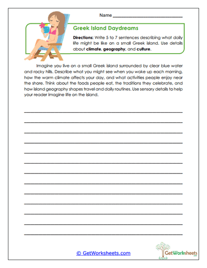 Greek Island Writing Worksheet