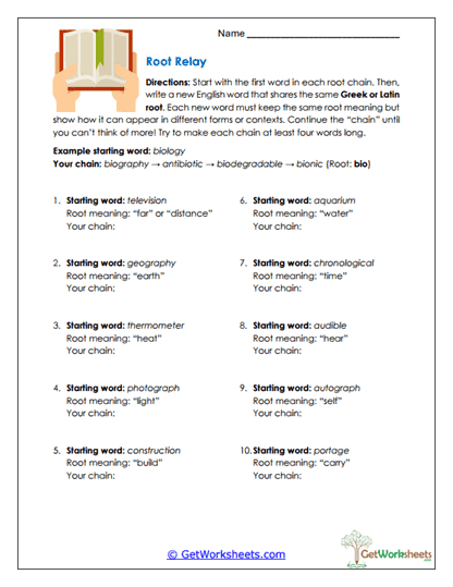 Root Relay Worksheet
