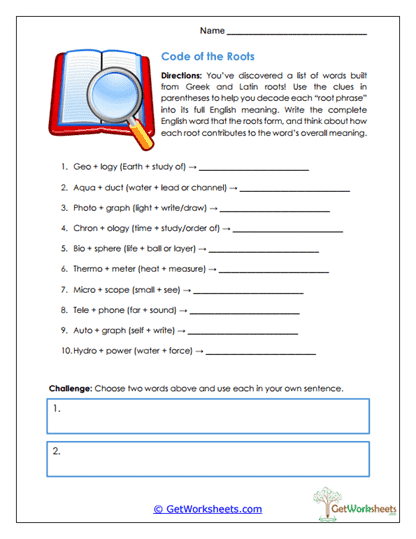 Code of the Roots Worksheet
