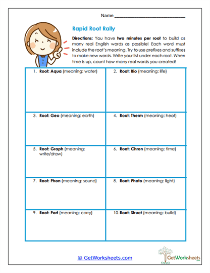 Rapid Root Rally Worksheet