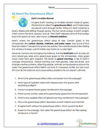 Greenhouse Effect Reading Worksheet