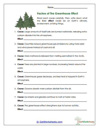 Greenhouse Causes & Effects Worksheet