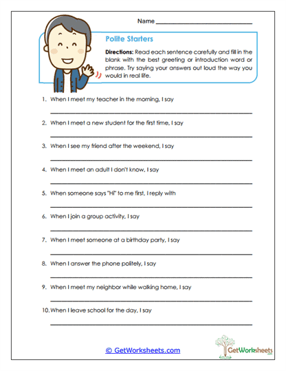 Polite Starters Worksheet