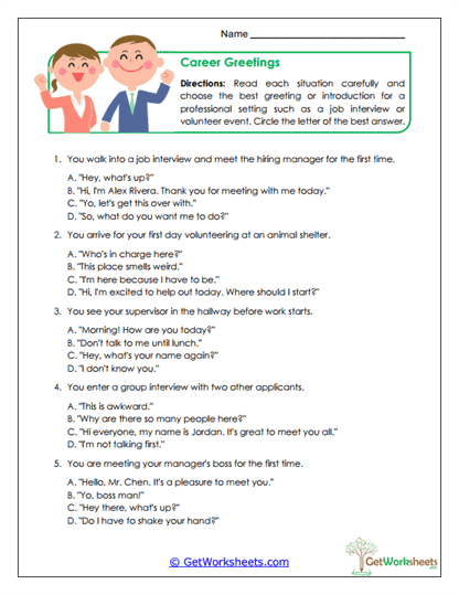 Career Greetings Worksheet