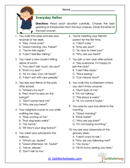 Everyday Hellos Worksheet