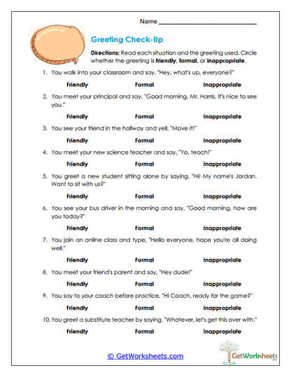 Greeting Check-Up Worksheet