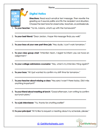 Digital Hellos Worksheet