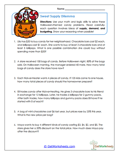 Sweet Supply Dilemma Worksheet