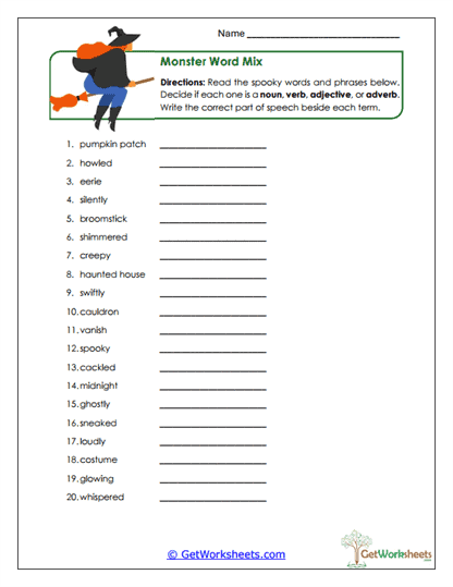 Monster Word Mix Worksheet
