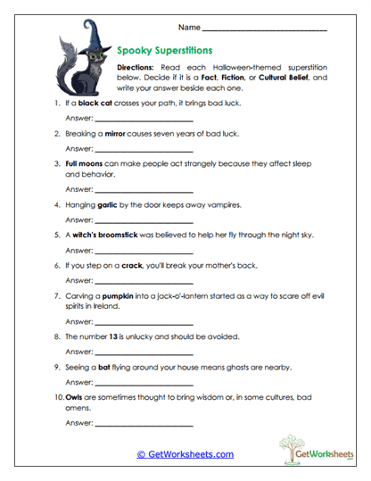 Spooky Superstitions Worksheet