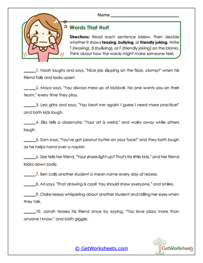 Words That Hurt Worksheet