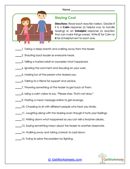 Staying Cool Worksheet
