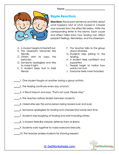Ripple Reactions Worksheet