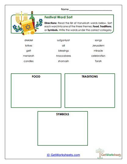 Festival Word Sort Worksheet