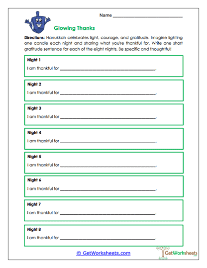 Glowing Thanks Worksheet