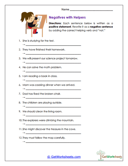 Negative Sentences Worksheet