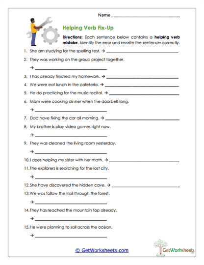 Helping Verb Fix-Up Worksheet