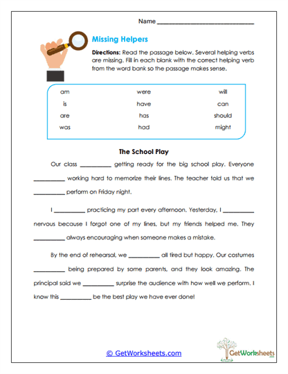 Missing Helpers Passage Worksheet