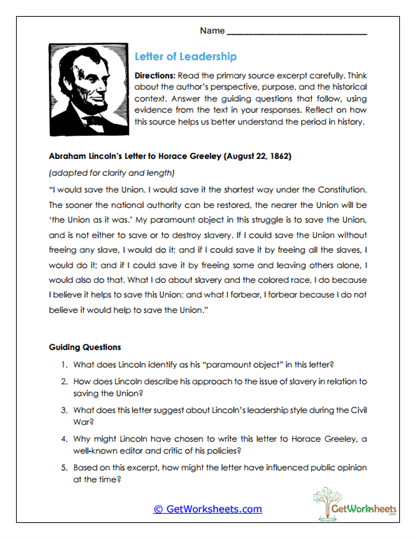 Letter of Leadership Worksheet