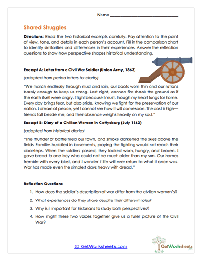 Shared Struggles Worksheet