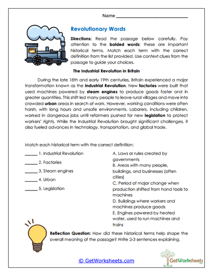 Revolutionary Words Worksheet