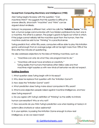 Turing's Imitation Game Worksheet