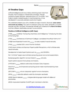 AI Timeline Gaps Worksheet - Completing the History of AI