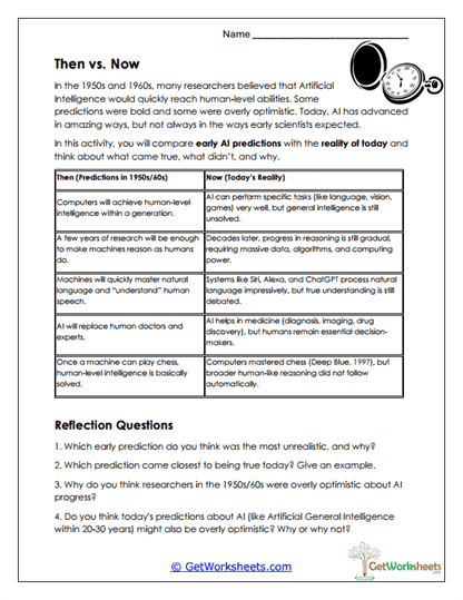 Then vs. Now Worksheet