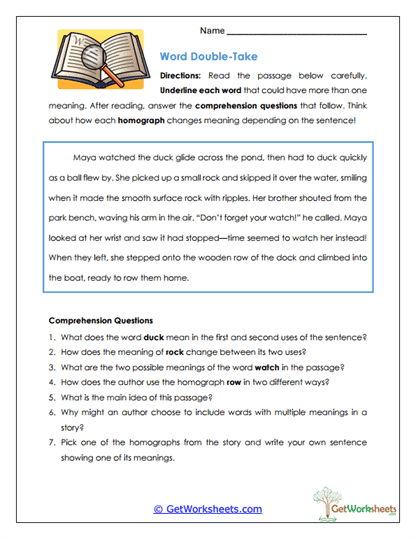 Homograph Worksheets
