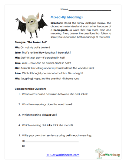 Mixed-Up Meanings Worksheet