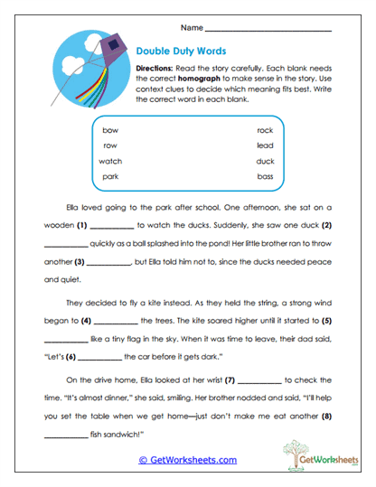 Double Duty Words Worksheet