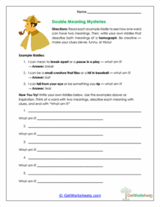 Homograph Riddles Double Meaning Mysteries Worksheet - Homograph Riddles