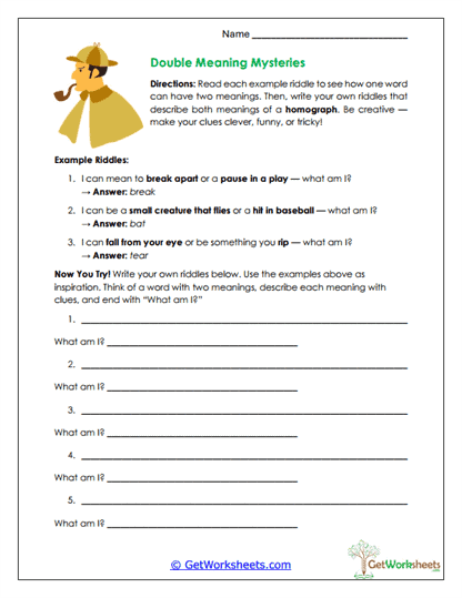 Double Meaning Mysteries Worksheet