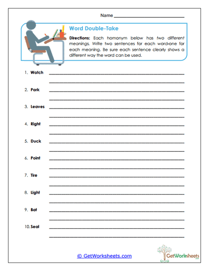 Word Double-Take Worksheet