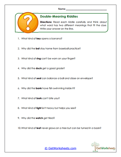 Double-Meaning Riddles Worksheet