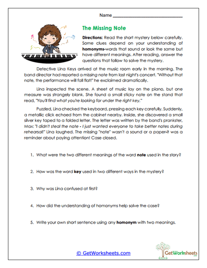 The Missing Note Worksheet