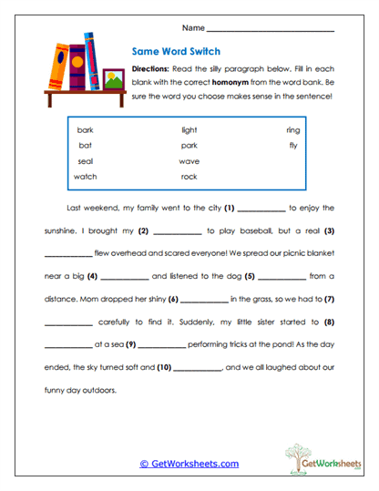 Same Word Switch Worksheet