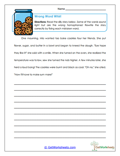 Wrong Word Whirl Worksheet