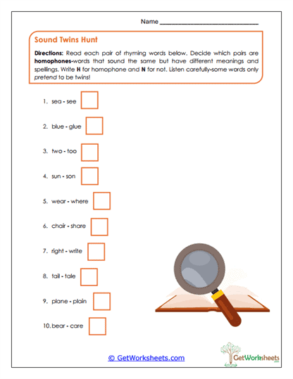 Sound Twins Hunt Worksheet