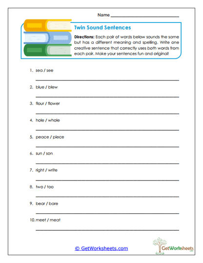 Twin Sound Sentences Worksheet