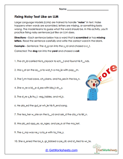 Fixing Noisy Text Worksheet