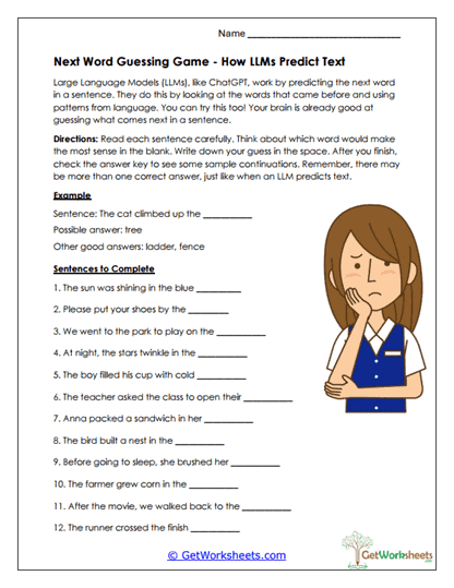 Next Word Game Worksheet
