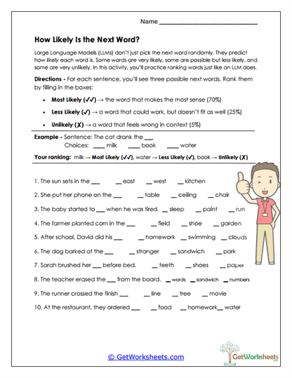 Word Likelihood Ranking Worksheet