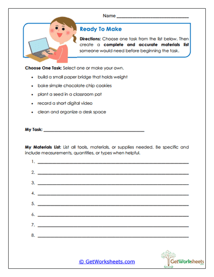 Ready To Make Worksheet