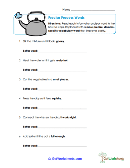 Precise Process Words Worksheet
